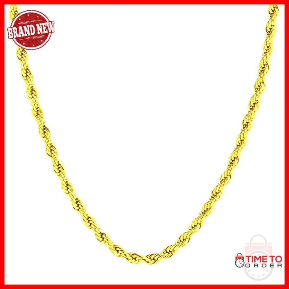 14K Solid Gold Twisted Rope Chain Necklace 3.2mm 22 Inch Lobster Clasp
